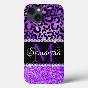 Schwarze und violette Leopardenflecken Glam Monogr Case-Mate iPhone Hülle