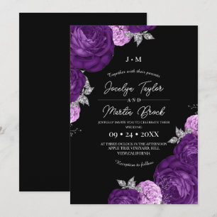 Schwarze und violette moderne und wunderliche Flor Einladung