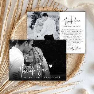 Schwarze und Weiße 2-Foto-Script-Hochzeit Dankeskarte