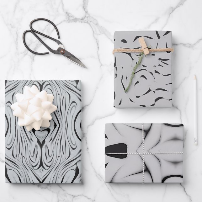 SCHWARZE UND WEISSE ABWEICHUNG GESCHENKPAPIER SET (Vorderseite)