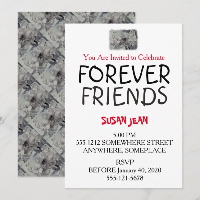 SCHWARZE UND WEISSE AMARLLIS-PARTY EINLADUNG (Vorne/Hinten)