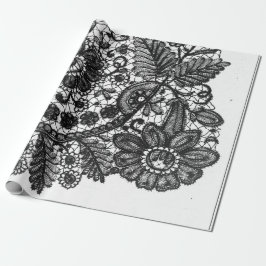 SCHWARZE UND WEISSE ANTIQUE LACE PATTERN GIFT WRAP GESCHENKPAPIER