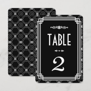 Schwarze und weiße Art Deco Hochzeitstischnummern Einladung