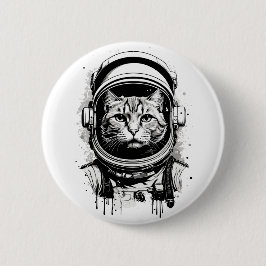 Schwarze und weiße Astronautenkatze Button