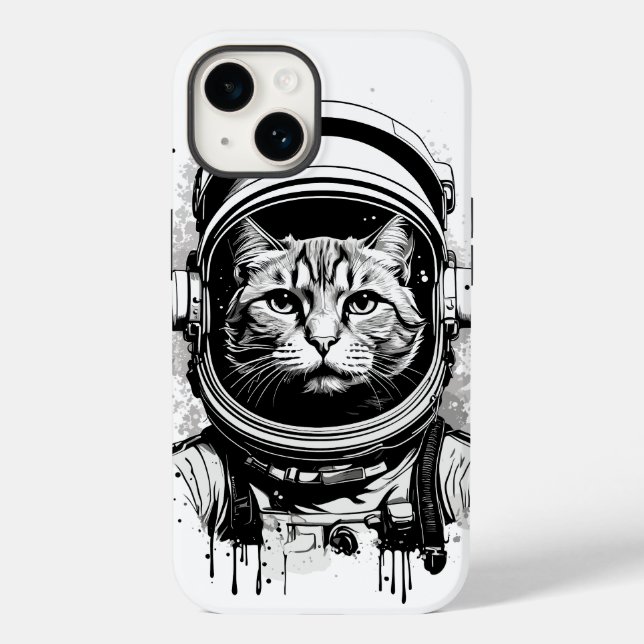 Schwarze und weiße Astronautenkatze Case-Mate iPhone Hülle (Rückseite)
