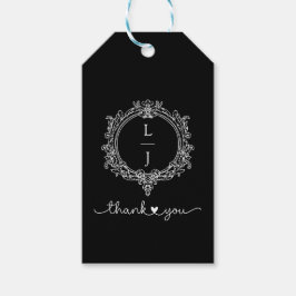 schwarze und weiße Blatt-Crest-Hochzeitseinladung Geschenkanhänger