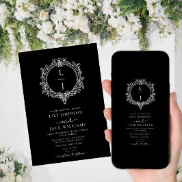 schwarze und weiße Blatt-Crest-Hochzeitseinladung Save The Date
