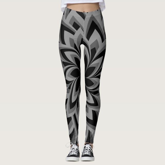 SCHWARZE UND WEISSE BLUME LEGGINGS (Vorderseite)