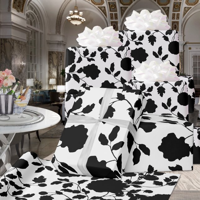 Schwarze und weiße Blumen Party Geschenkpapier (Von Creator hochgeladen)