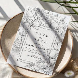 Schwarze und weiße Blumen-Schleife Hochzeit Save The Date