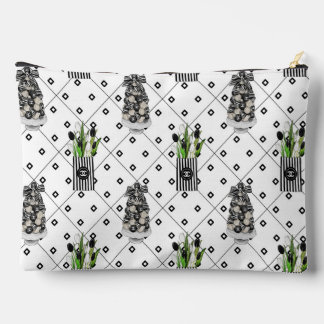 Schwarze und weiße Blumen- und Grafik-Make-up-Tasc Zubehörtasche