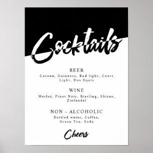 Schwarze und Weiße Chic Party Getränkekarte Poster