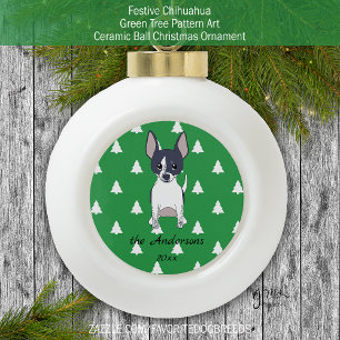 Schwarze und weiße Chihuahua weiße Weihnachtsbaume Keramik Kugel-Ornament