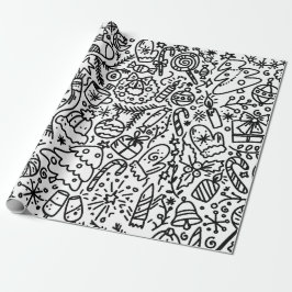 SCHWARZE UND WEISSE CHRISTMAS DOODLE WRAPPING PAP GESCHENKPAPIER