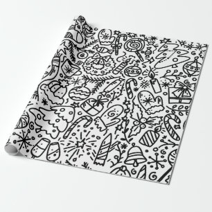SCHWARZE UND WEISSE CHRISTMAS DOODLE WRAPPING PAP GESCHENKPAPIER