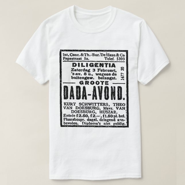 SCHWARZE UND WEISSE DADA ART NEWSPAPER-WERBUNG T-Shirt (Design vorne)