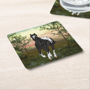Schwarze und weiße Decke Appaloosa Pferd Rechteckiger Pappuntersetzer