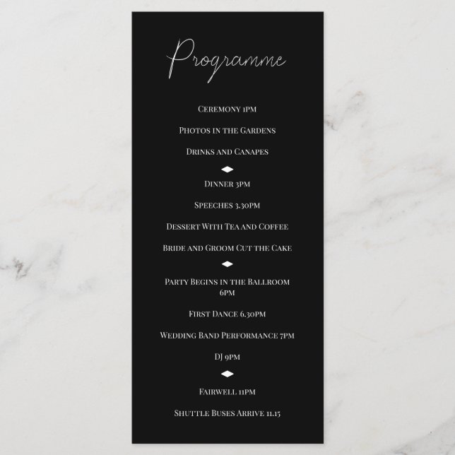 Schwarze und weiße Diamanten Hochzeitsprogramm Programm (Vorderseite)