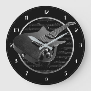 Schwarze und Weiße E-Gitarre Runde Wanduhr
