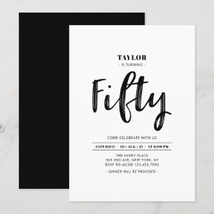 Schwarze und weiße einfache Fünfzig 50. Geburtstag Einladung