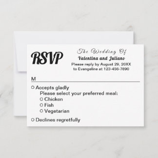 Schwarze und weiße einfache Text-Hochzeits-RSVP RSVP Karte