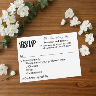 Schwarze und weiße einfache Text-Hochzeits-RSVP RSVP Karte