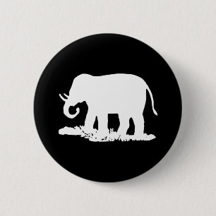 Schwarze und weiße Elefantensilhouette Button