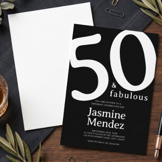 Schwarze und weiße elegante 50 & Fabelhafte Geburt Einladung