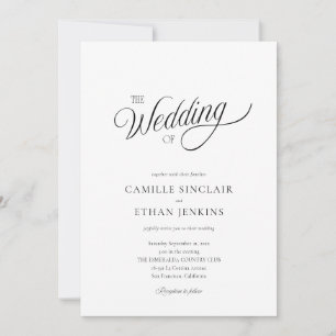Schwarze und weiße elegante All-in-One-Hochzeit Einladung
