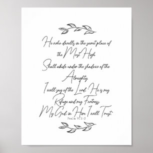 Schwarze und weiße elegante Blätter Psalm 91 Chris Poster