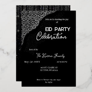 Schwarze und weiße elegante Eid-Party-Einladung Folien Feiertagskarte