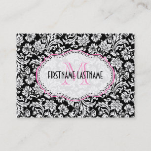 Schwarze und weiße elegante florale Damastmuster Visitenkarte