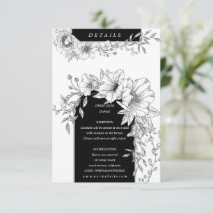 schwarze und weiße elegante florale Details Begleitkarte