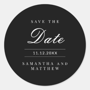 Schwarze und weiße elegante Hochzeit Save-the-Date Runder Aufkleber