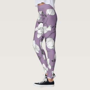 Schwarze und weiße elegante Orchideen-Blumen moder Leggings