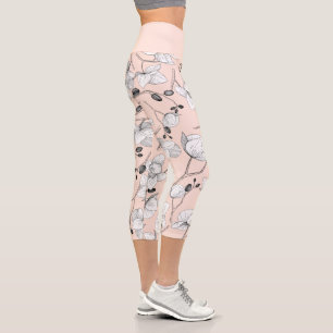 Schwarze und weiße elegante Orchideen florale mode Capri Leggings