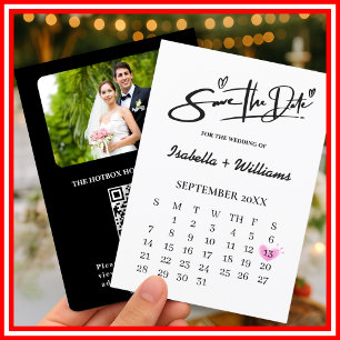 Schwarze und weiße elegante QR-Hochzeit Save The D Einladung