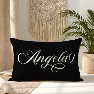 Schwarze und weiße elegante Schrift Angela Lendenkissen