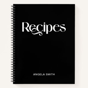 Schwarze und weiße elegante Typografie-Rezepte Notizbuch