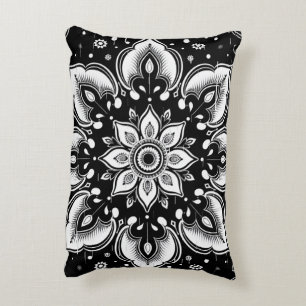 Schwarze und weiße florale Mandala-Lendenkissen Dekokissen