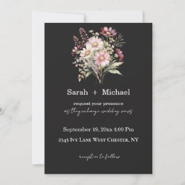 Schwarze und weiße Frühlings-Blumen-Hochzeitseinla Einladung