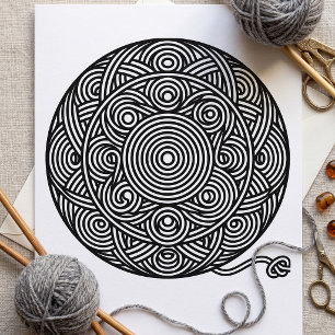 Schwarze und weiße Garnkugel-Mandala Karte