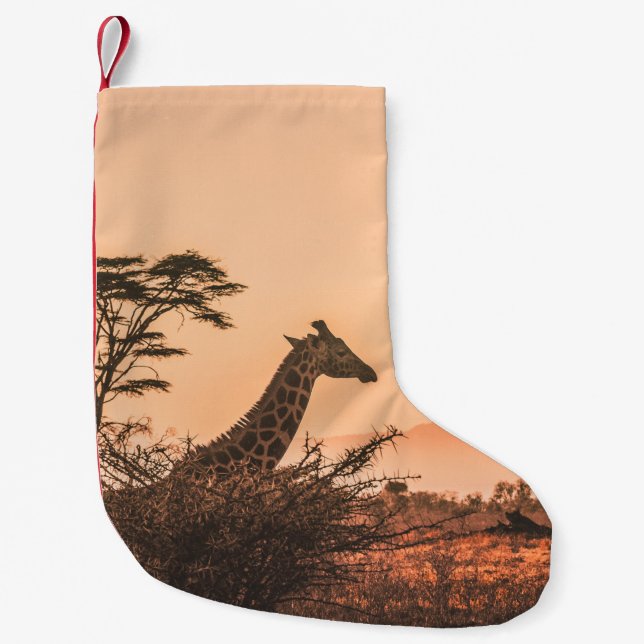 SCHWARZE UND WEISSE GIRAFFE AUF BROWN GRASS FELD KLEINER WEIHNACHTSSTRUMPF (Vorderseite)