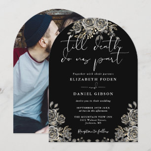 Schwarze und weiße gotische Rosen Floralfoto-Hochz Einladung