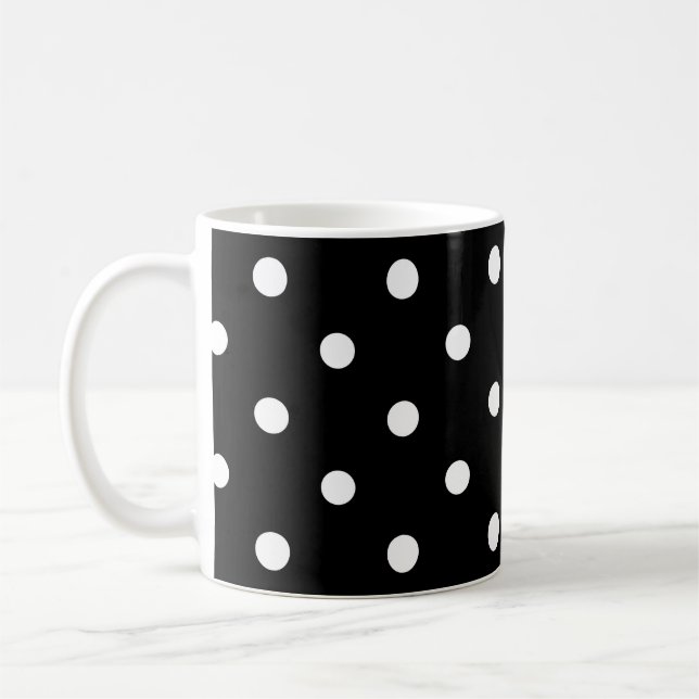 Schwarze und weiße große Polka-Punkte Kaffeetasse (Links)