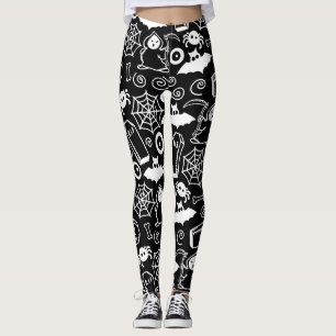 SCHWARZE UND WEISSE HALLOWEEN DOODLES LEGGINGS
