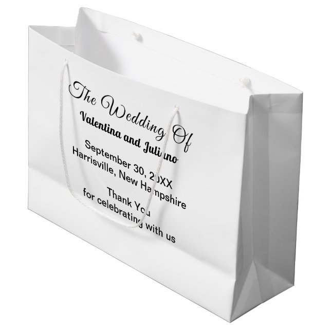 Schwarze und weiße Hochzeitsgeschenktasche Große Geschenktüte (Vorderseite Schrägansicht)