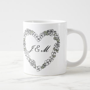 Schwarze und weiße Hochzeitstasse Herz Floral Jumbo-Tasse