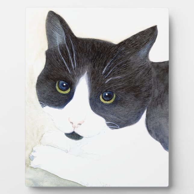 Schwarze und weiße Katze Fotoplatte (Vorderseite)