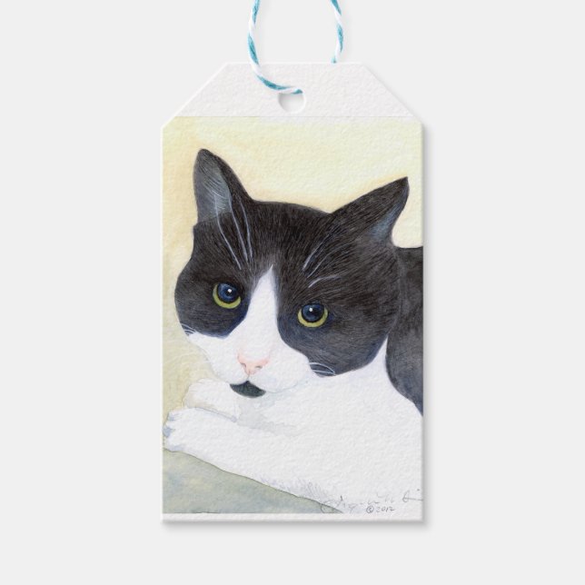Schwarze und weiße Katze Geschenkanhänger (Vorderseite)